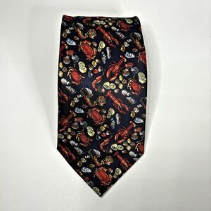 Mens Novelty Silk Necktie Museum Artifacts Lobster Crab Made USA Gift Workwear